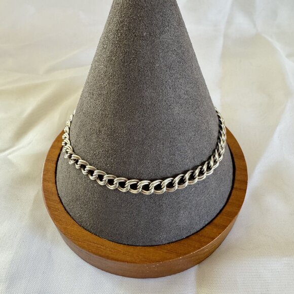 VTG Sterling Silver 925 Double Link Charm Bracelet Lobster Claw Clasp 8'' Length - Picture 2 of 9